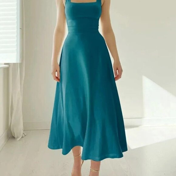 Women's Thick Strap Midi Formal Dress - Picture 5 of 7